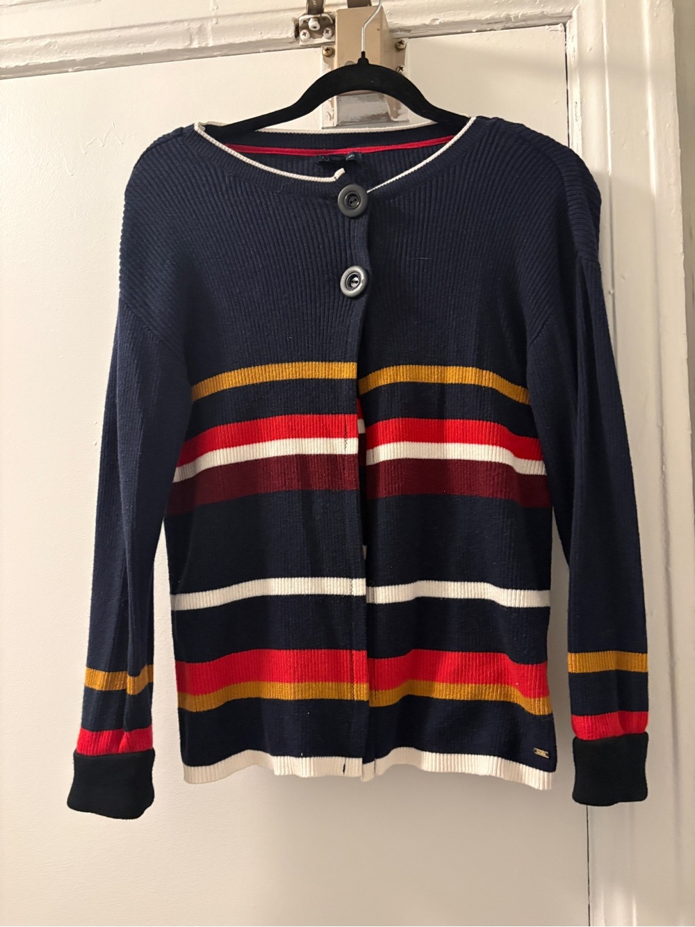 Tommy Hilfiger Navy Striped Two Button Front Women’s Sweater